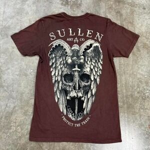 Sullen Skull Angel Brown Y2K Grunge Graphic Tee Size S